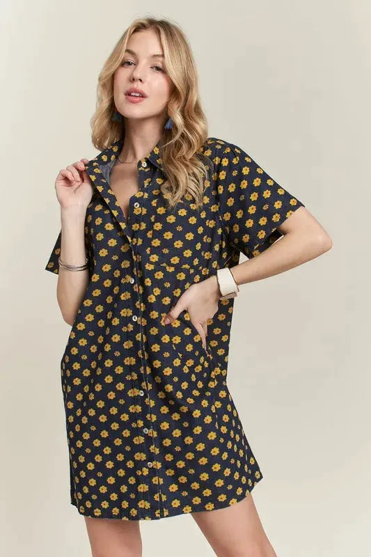 ADORA Floral Button-Up Mini Denim Dress by Partner Label