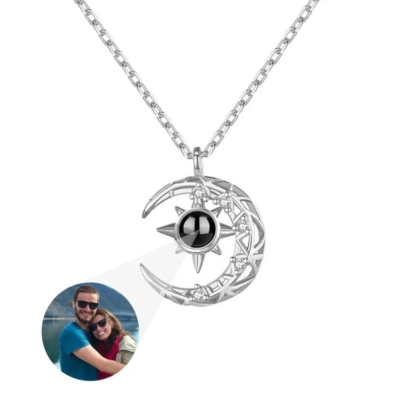 Projection Necklace Crescent Moon Pendant With Photo by Maiden-Art