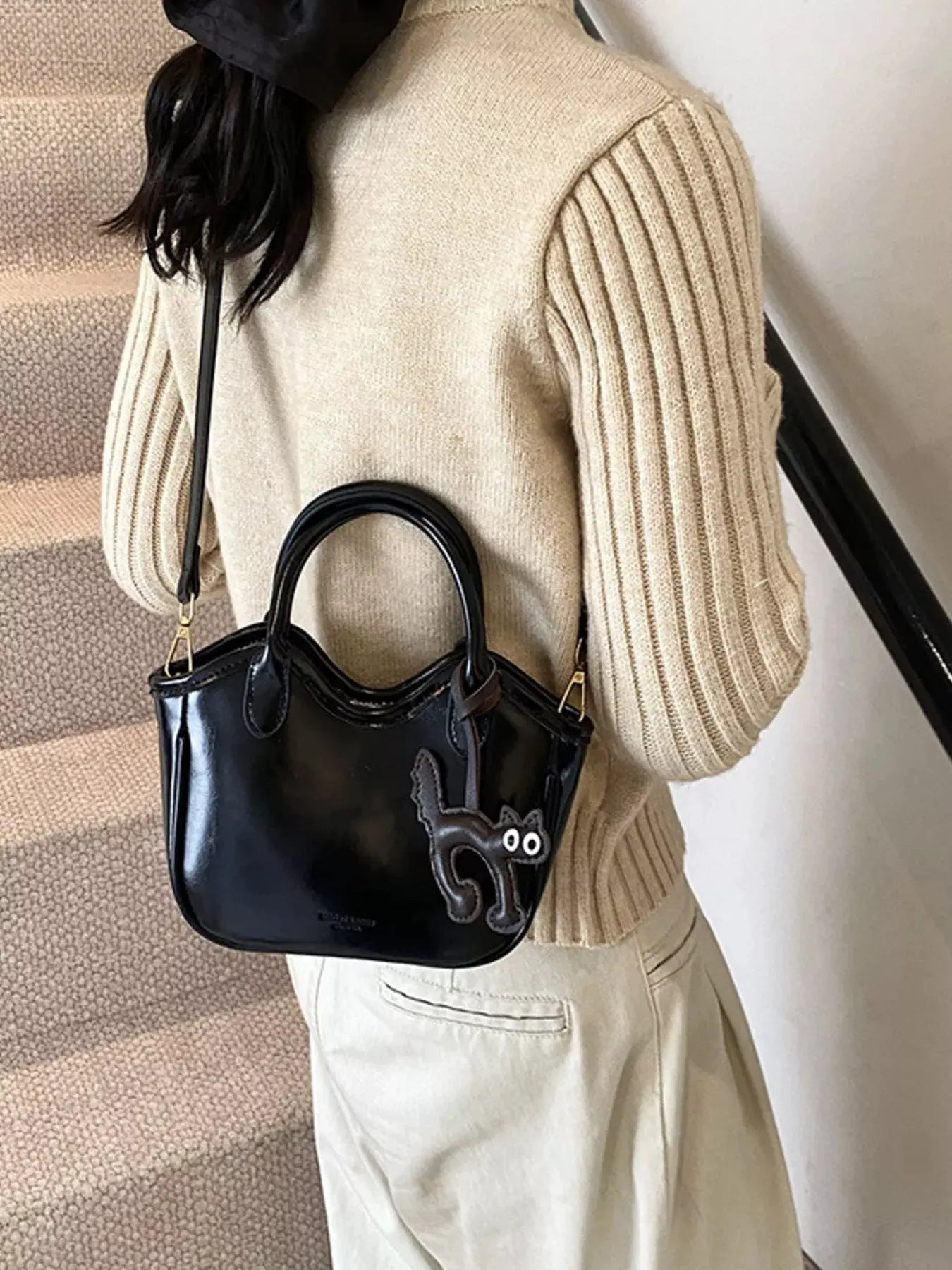 Leather Cat Charm Crossbody Bag by Partner Label