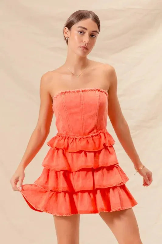 SO ME Strapless Ruffle Layered Game Day Cheer Up Dress by SO ME