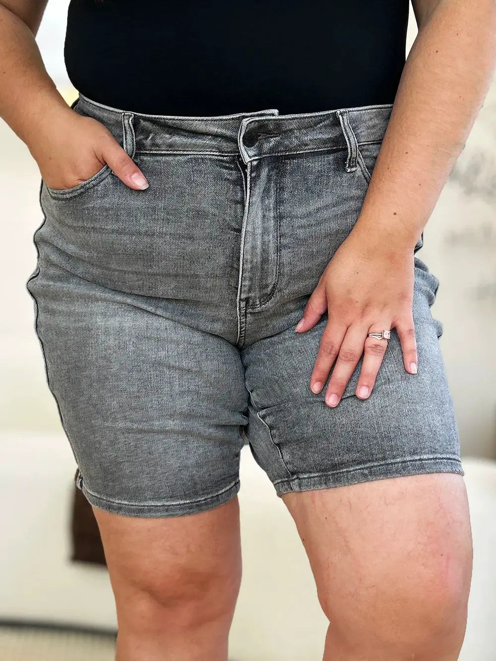 Judy Blue Full Size High Waist Washed Denim Shorts by Judy Blue