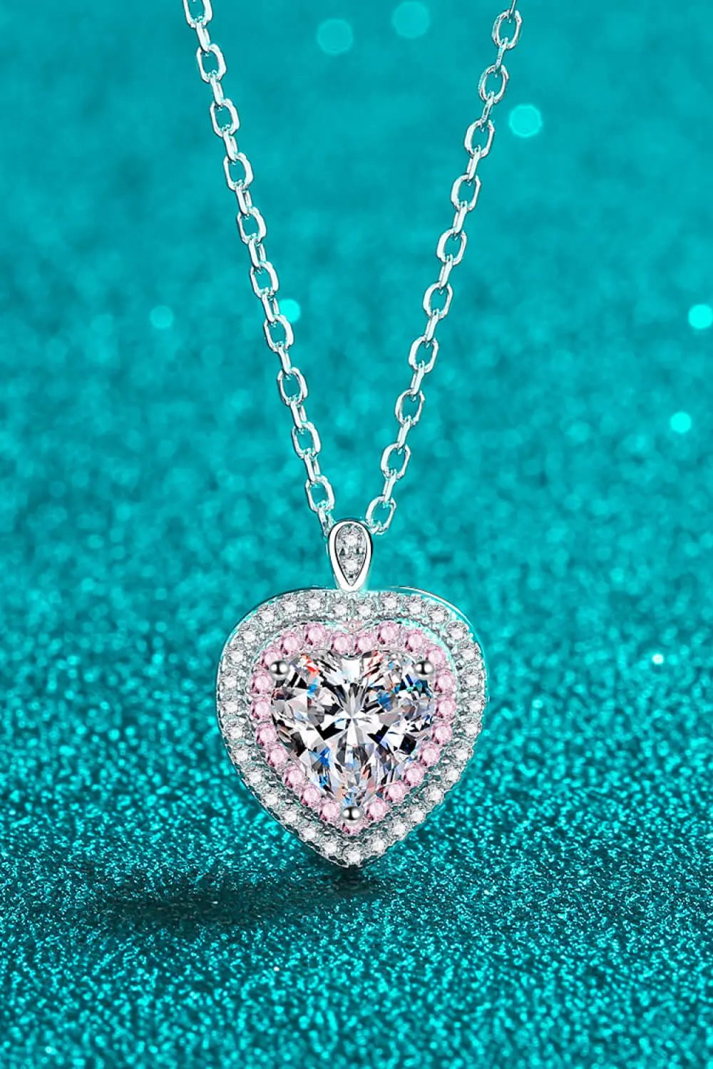 925 Sterling Silver 1 Carat Moissanite Heart Pendant Necklace by Partner Labels