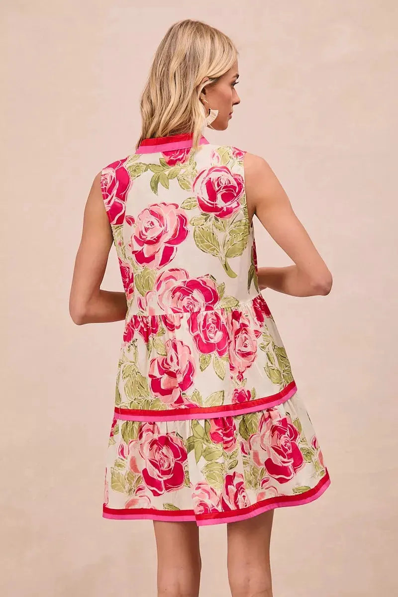 BiBi Floral Woven Contrast Edge Tiered Ruffle Mini Dress by BiBi