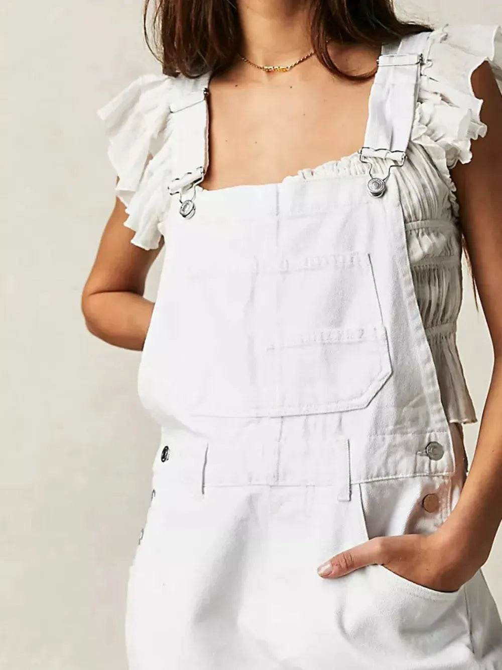 Wide Strap Square Neck Denim Overalls by Partner Labels