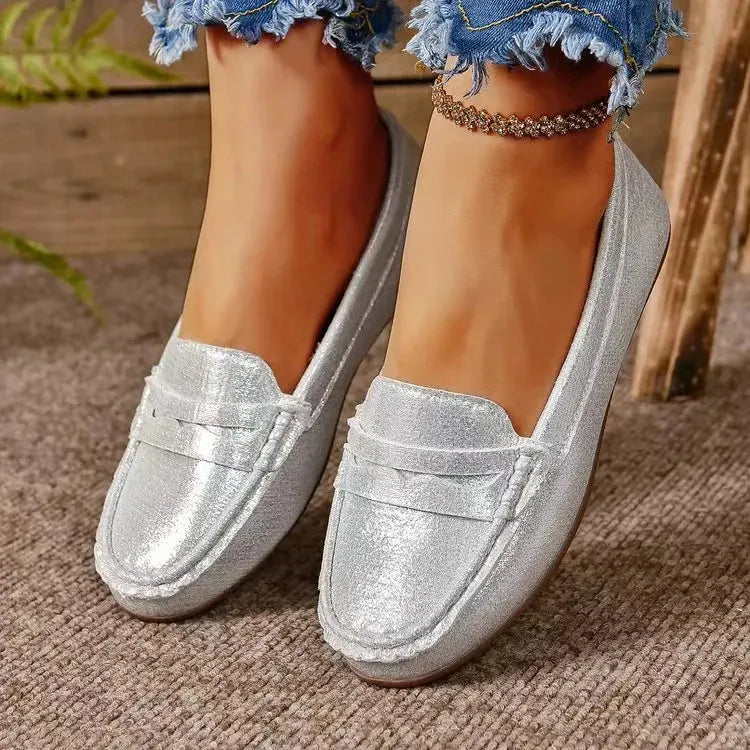 PU Leather Round Toe Flat Slip-Ons by Partner Label