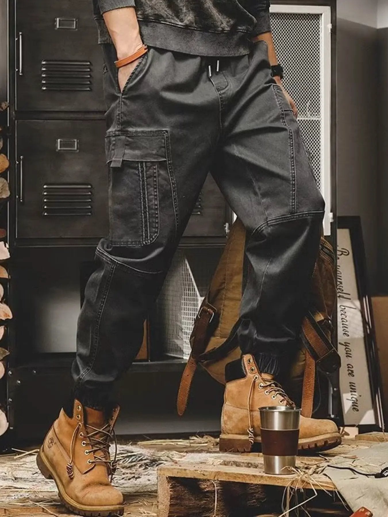 Men's Plus Size Relaxed Fit Cargo Pants by Partner Label
