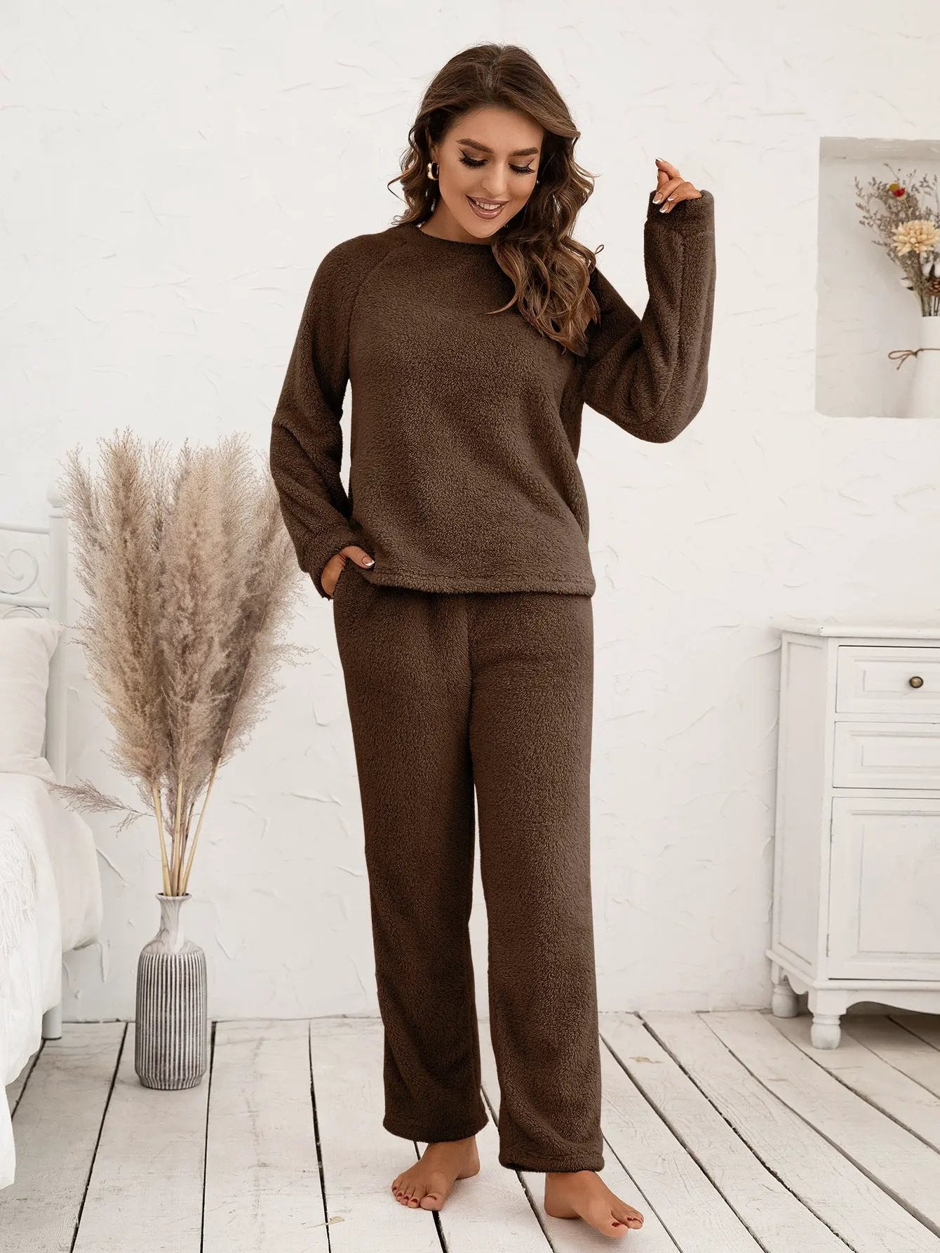 Ivy Lane Teddy Long Sleeve Top and Pants Lounge Set by Ivy Lane