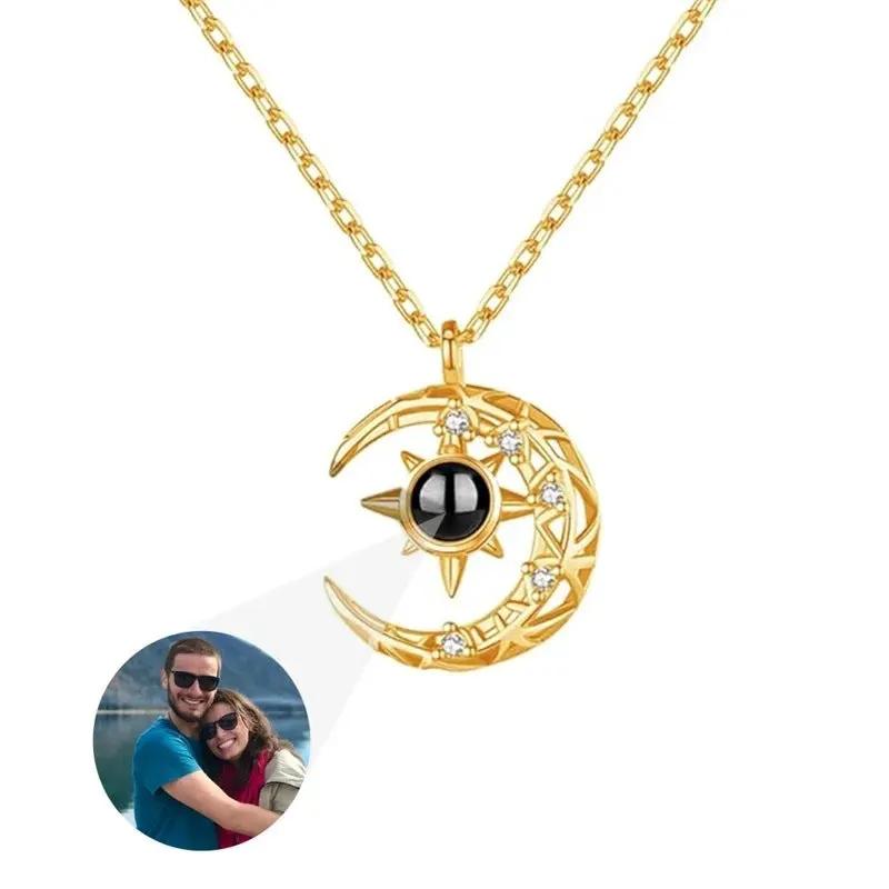 Projection Necklace Crescent Moon Pendant With Photo by Maiden-Art