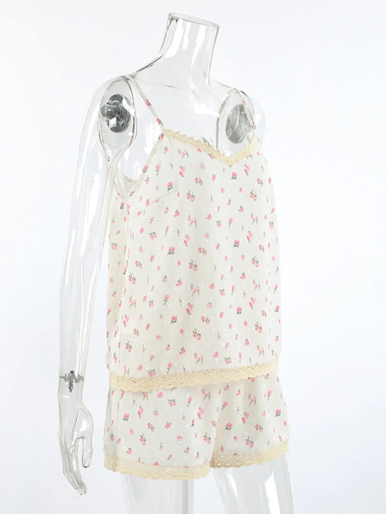Floral Print Lace Trim Cami and Shorts Set by Partner Label