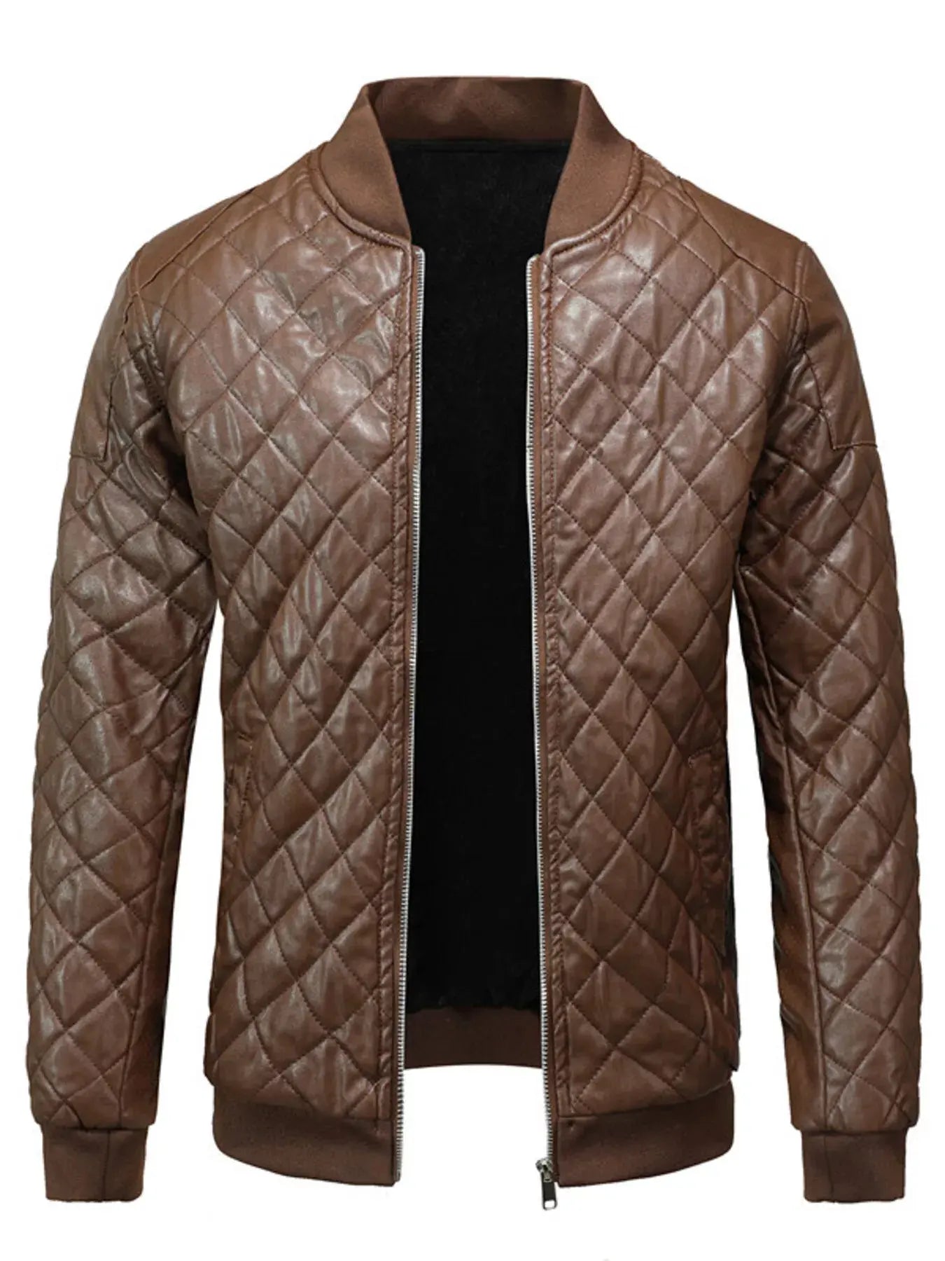 Men's Plus Size Quilted Faux Leather Bomber Jacket by Partner Label