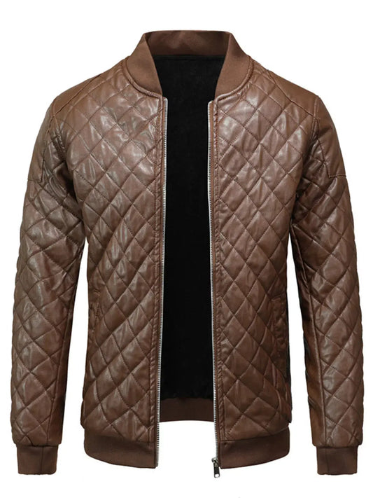 Men's Plus Size Quilted Faux Leather Bomber Jacket by Partner Label