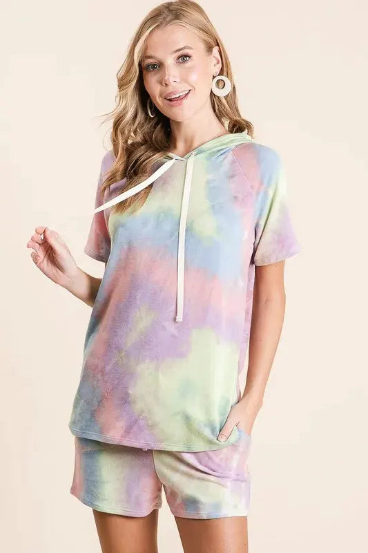 BiBi Tie Dye Terry Hoodie with Drawstring by BiBi