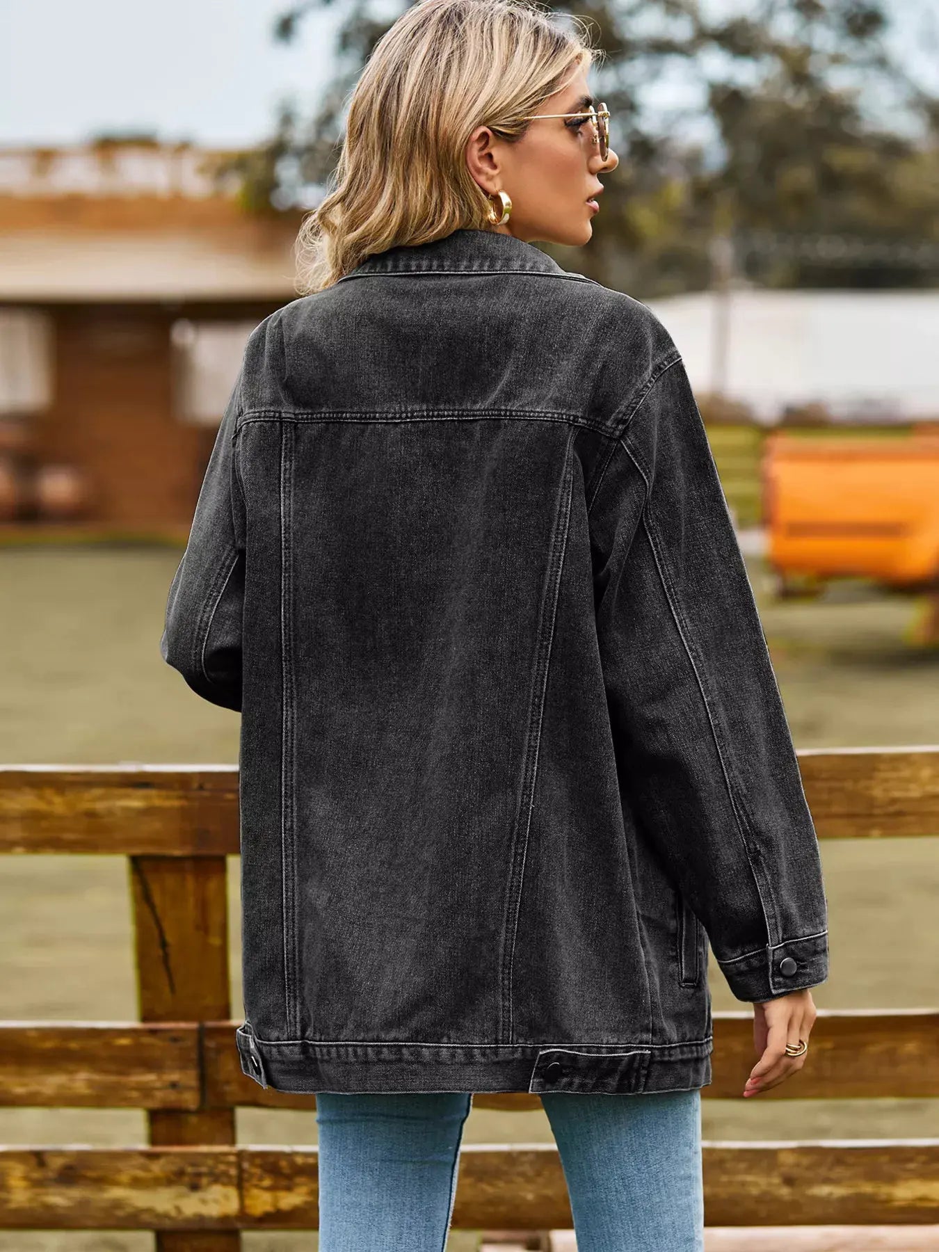 Button Up Long Sleeve Denim Jacket by Partner Label