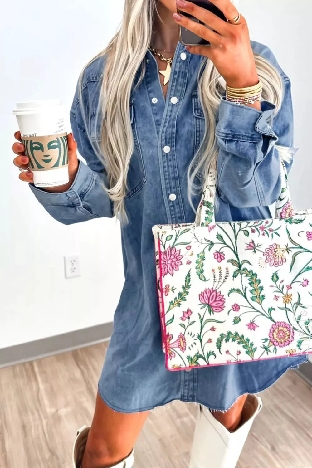 Vintage Wash Button-Down Denim Dress by Partner Label