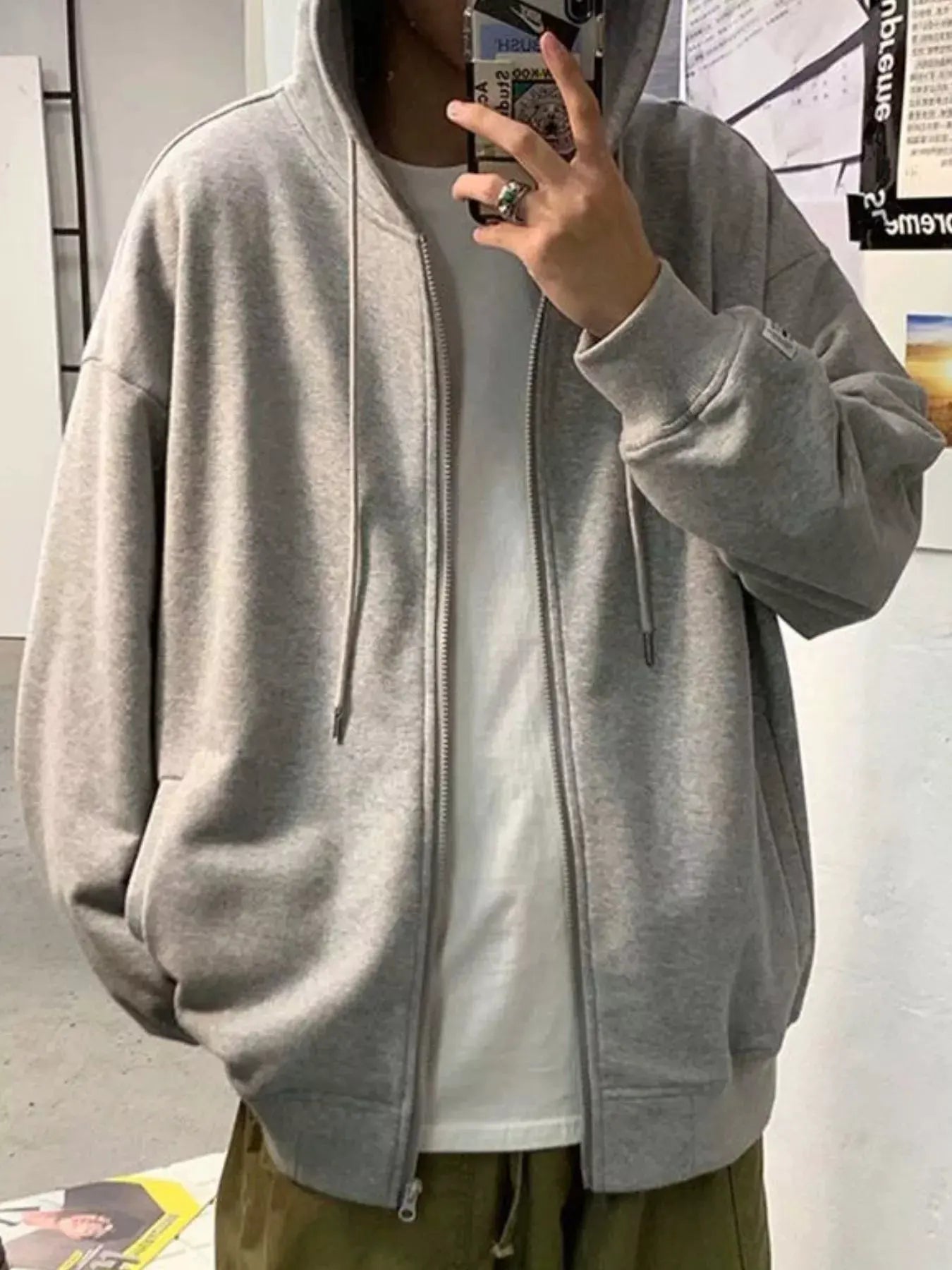 Men's Plus Size Casual Solid Color Zip-Up Hoodie by Partner Label