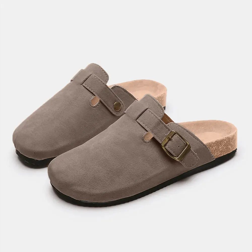 Suede Closed Toe Buckle Slide by Partner Label