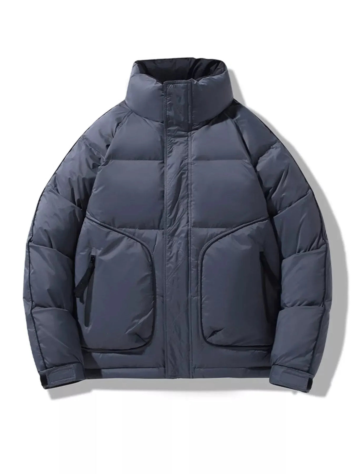 Men's Plus Size Stand Collar Puffer Jacket with Side Zipper Pockets by Partner Label
