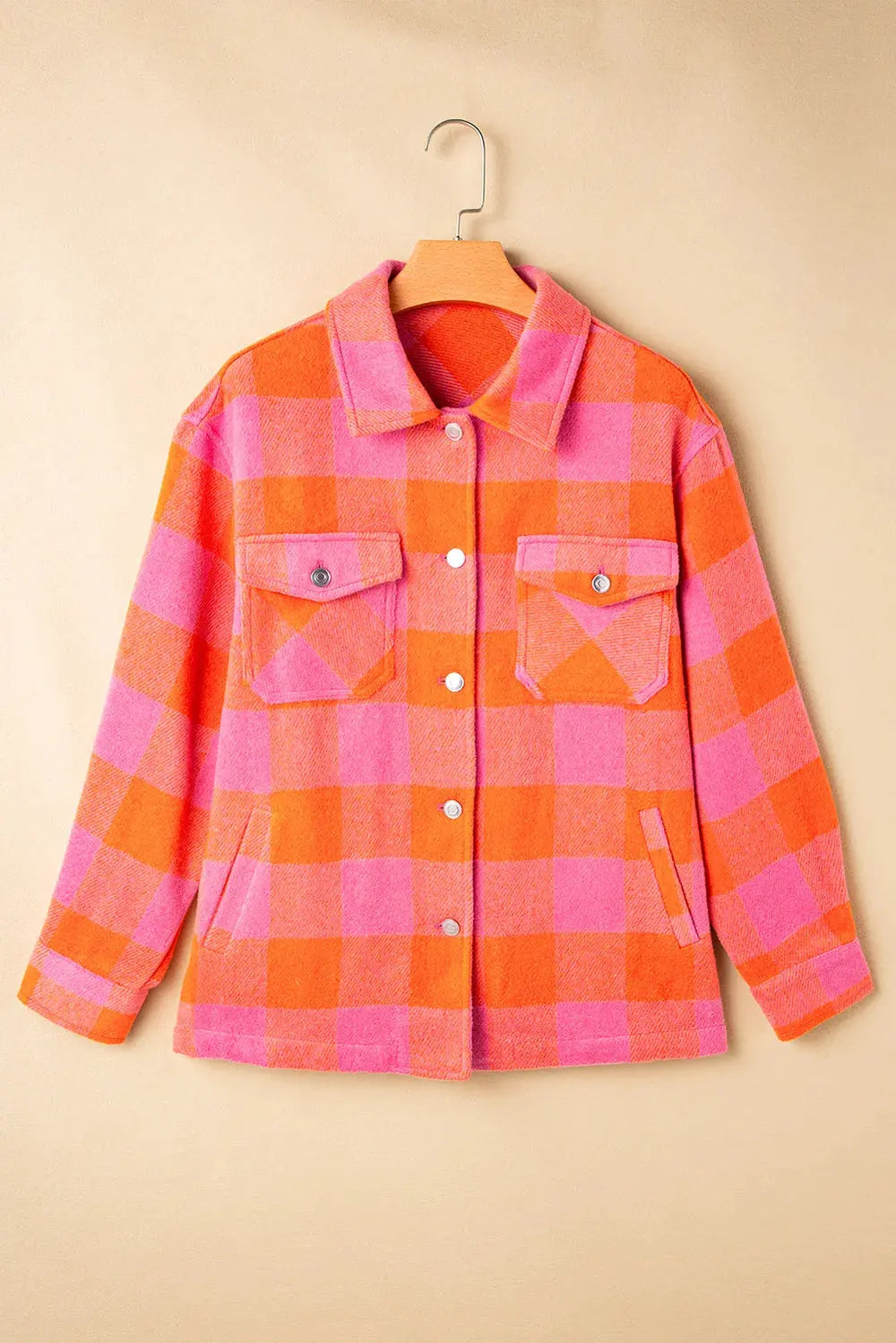 Plaid Collared Neck Button Up Jacket by Partner Label