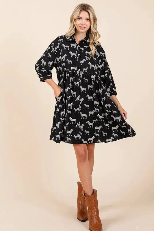 Mittoshop Zebra Print Button Down Shirt Mini Dress by Mittoshop