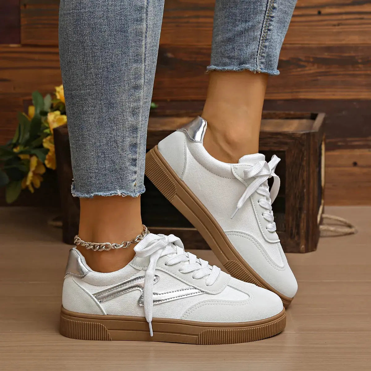 Round Toe Lace Up Sneakers by Partner Label