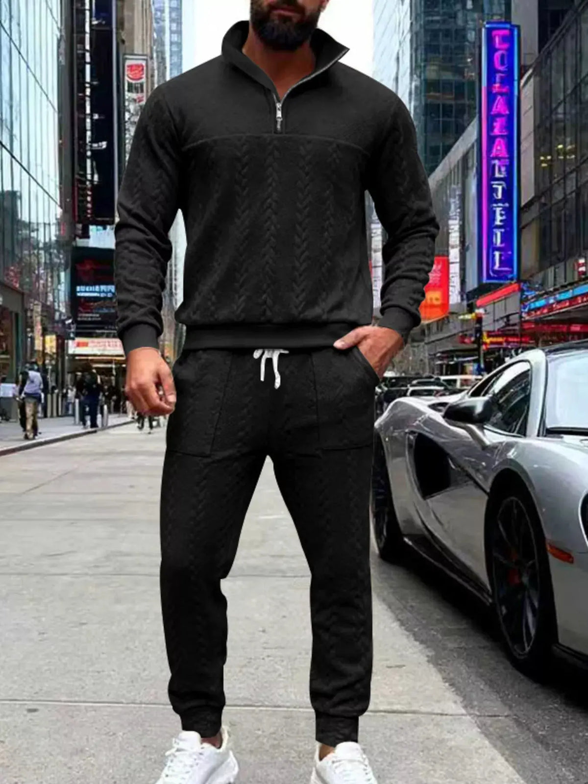 Men's Full Size Quarter-Zip Top and Pants Set Plus Size by Trendsi