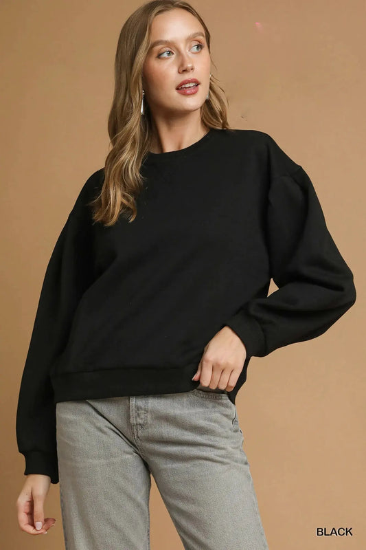 Umgee Round Neck Sweatshirt with Pleated Detail by Umgee
