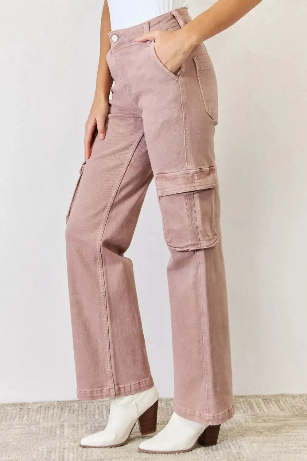 RISEN Full Size High Rise Cargo Wide Leg Jeans by RISEN