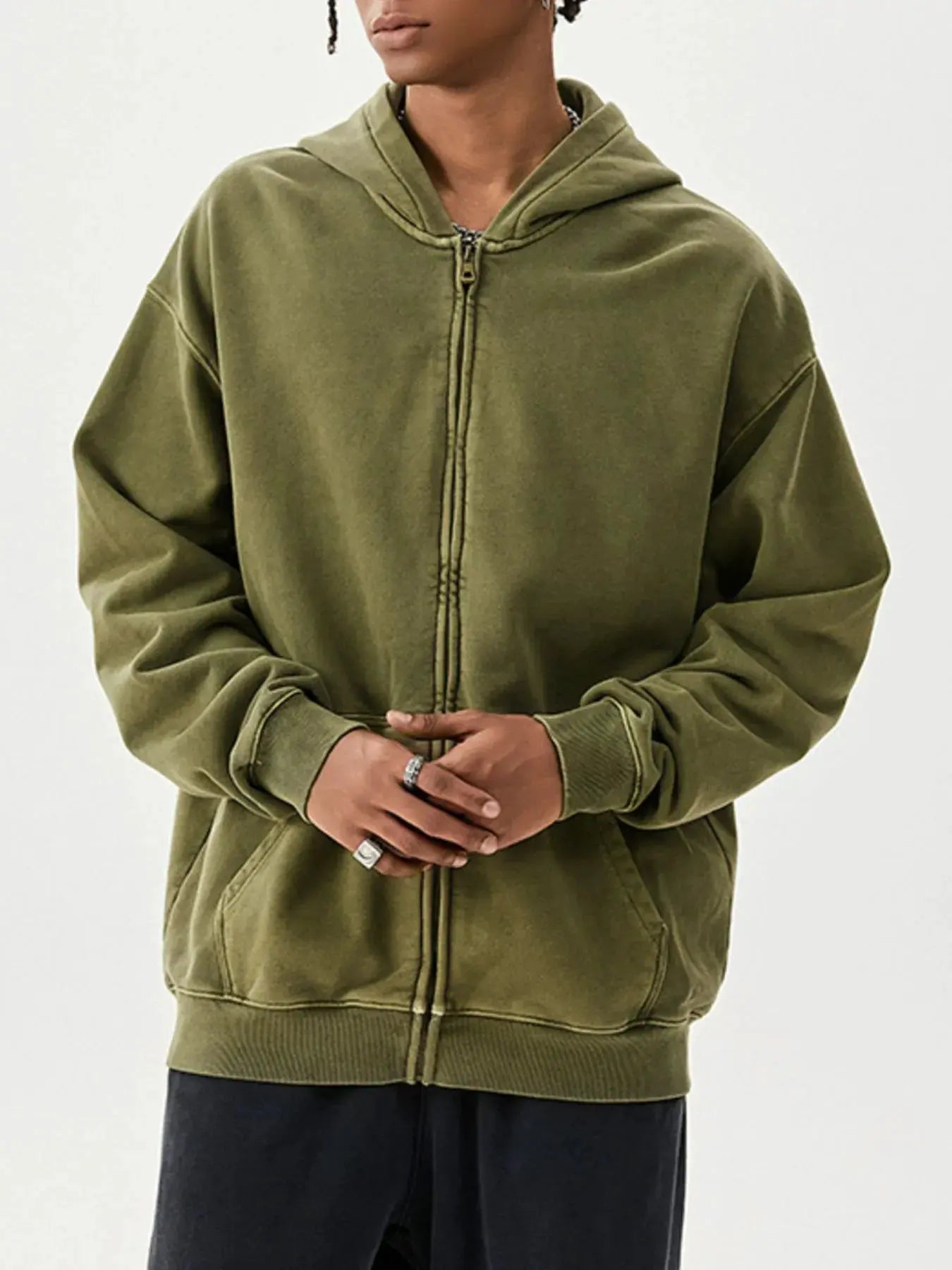 Men's Zip Up Long Sleeve Hoodie by Trendsi