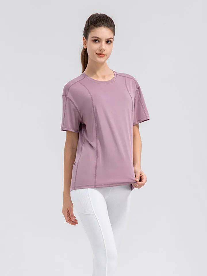 Round Neck Short Sleeve Active Top by Partner Label