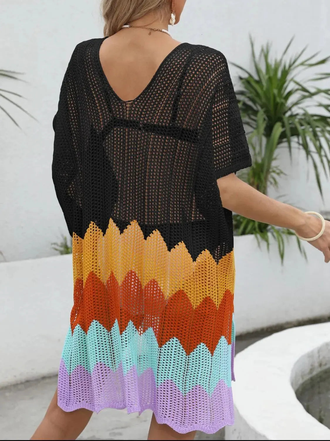 Openwork V-Neck Half Sleeve Cover-Up by Partner Labels