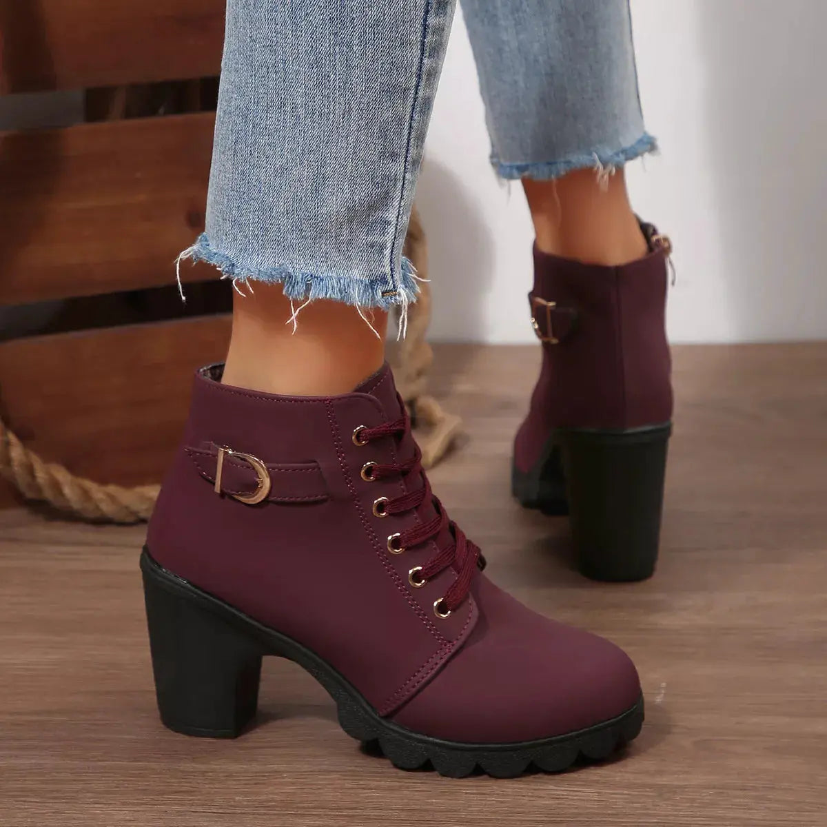 Lace Up Block Heels Boots by Partner Label