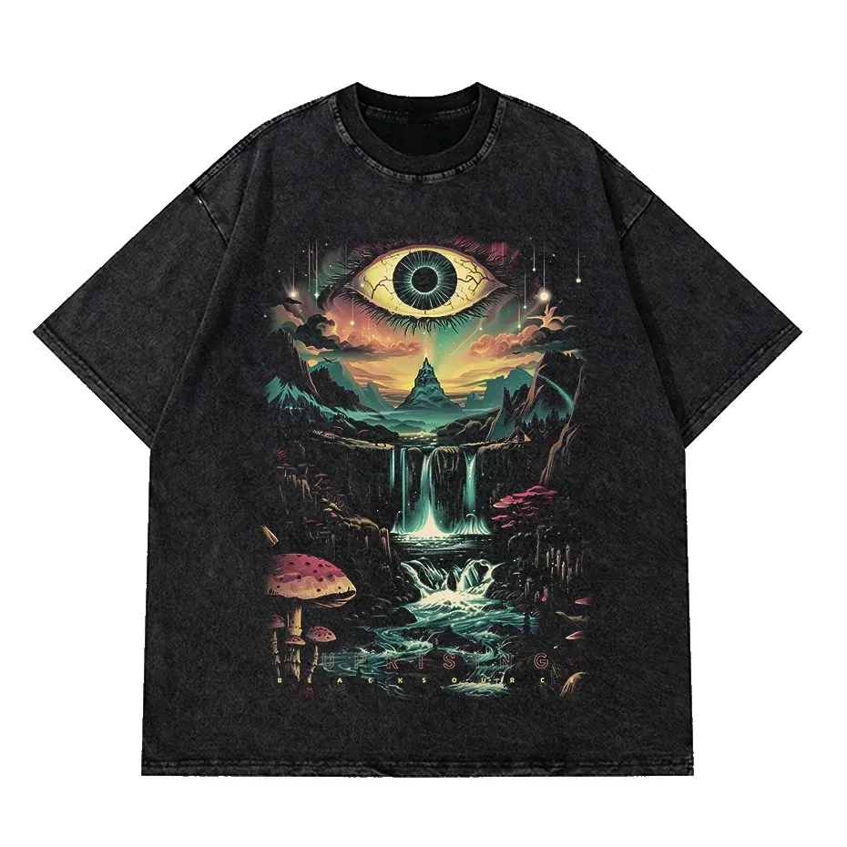 Vintage Washed Cotton Dark Fantasy Forest Eye Graphic T-Shirt by Vimost Shop