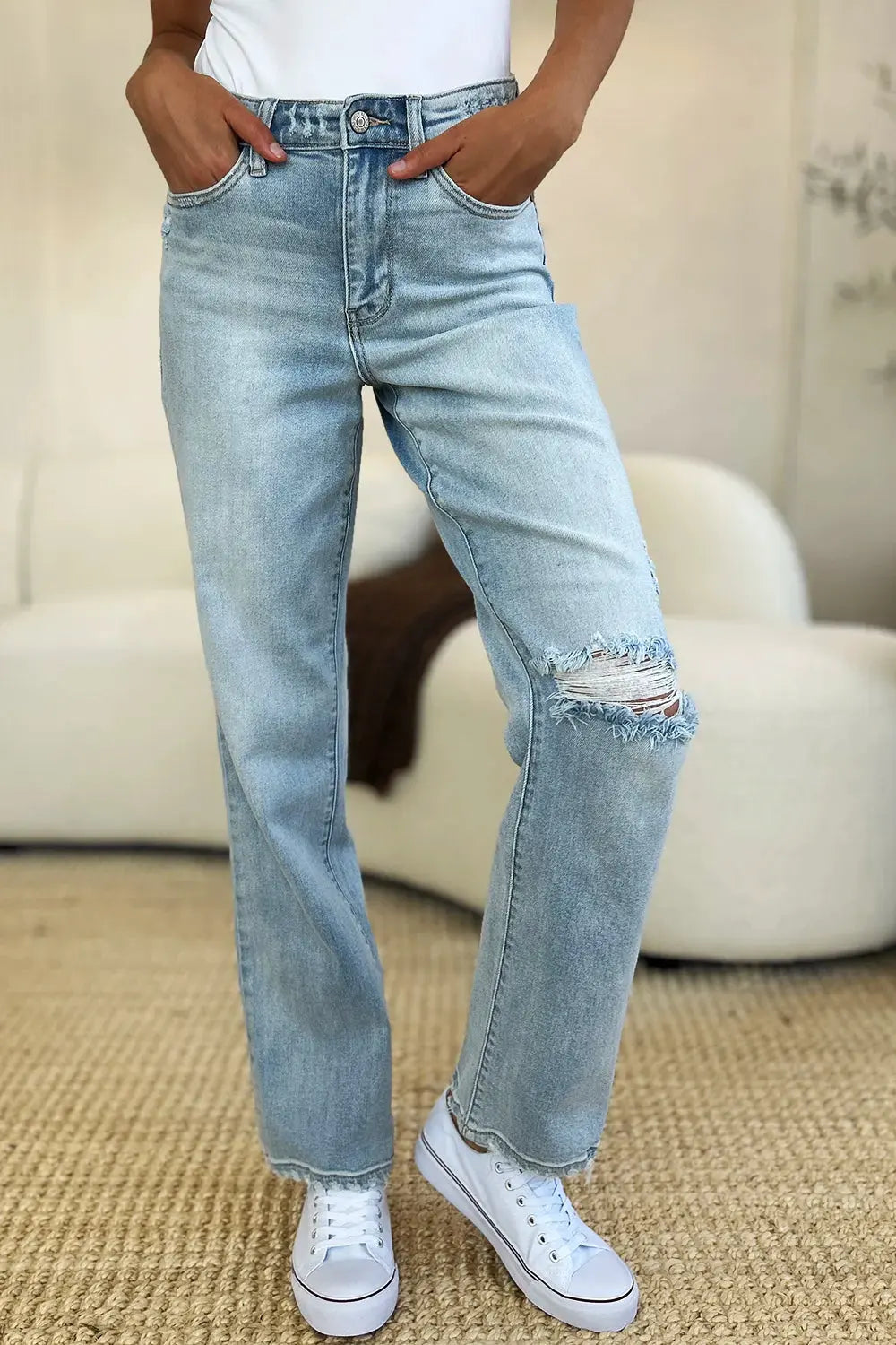 Judy Blue Full Size High Waist Distressed Straight Jeans by Judy Blue