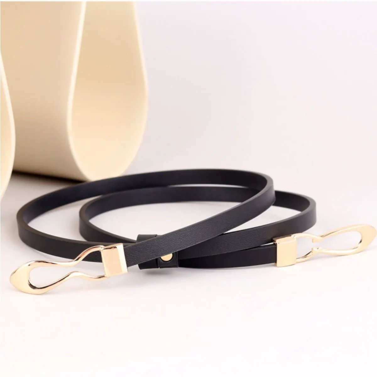 Skinny Leather Belt with Interlocking Buckle by Trendsi