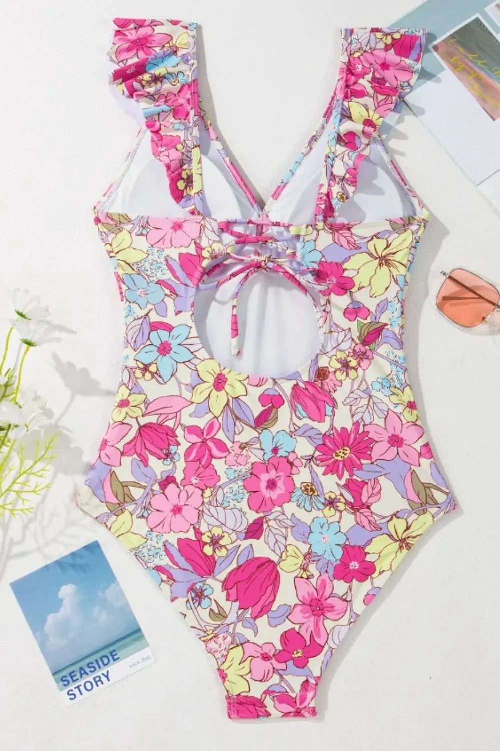 Floral Ruffle Trim Tummy Control One Piece Swimsuit by Partner Label