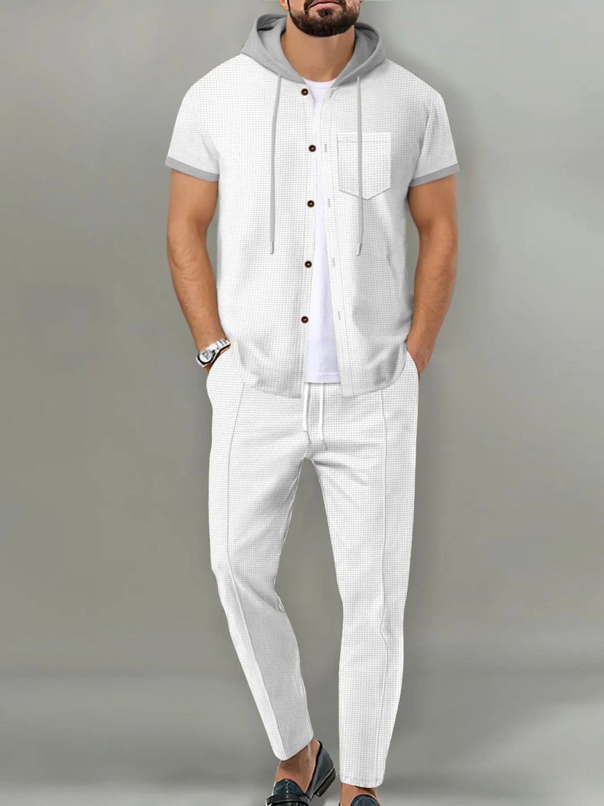 Men's Full Size Short-Sleeve Hooded Top and Shorts Set Plus Size by Trendsi