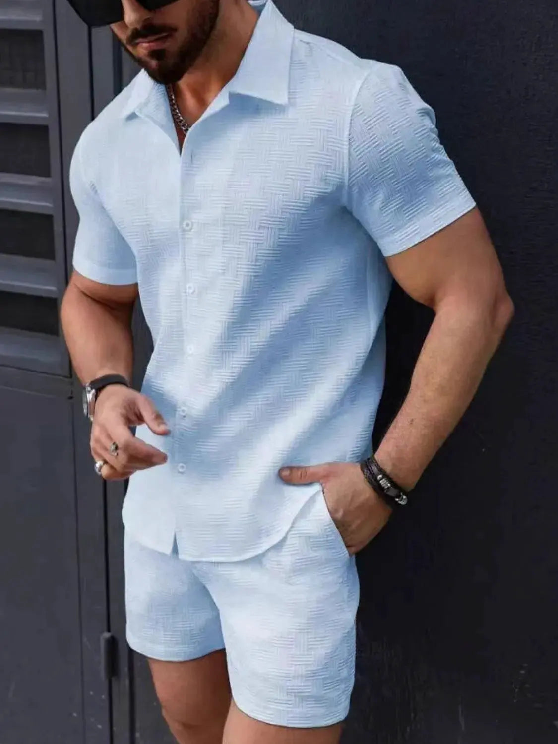 Men's Button Up Short Sleeve Shirt and Shorts Set by Trendsi