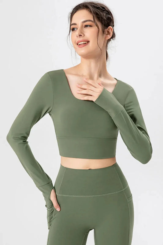 Square Neck Crisscross Active T-Shirt by Partner Label