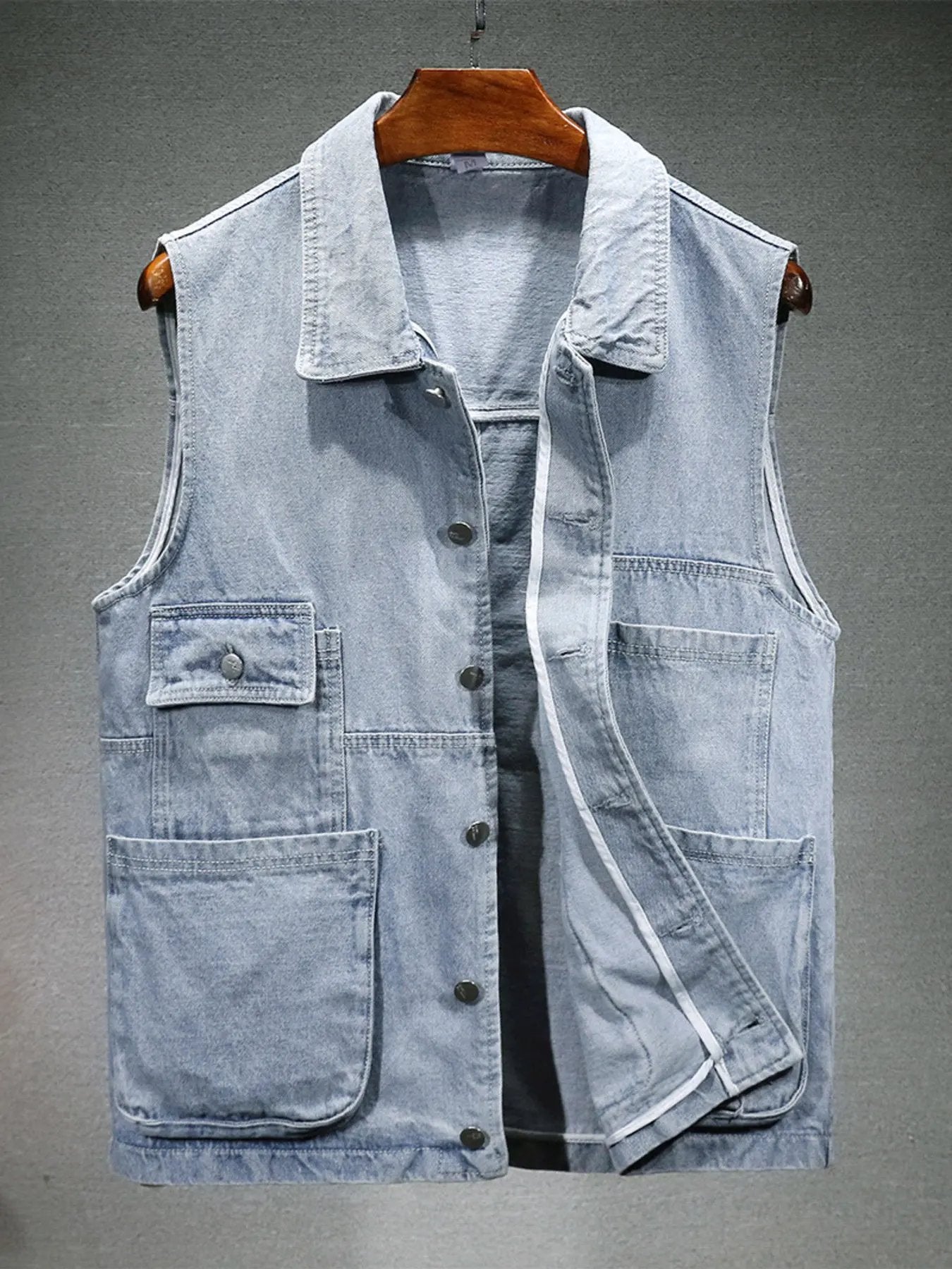 Men's Plus Size Vintage Washed Denim Vest by Trendsi
