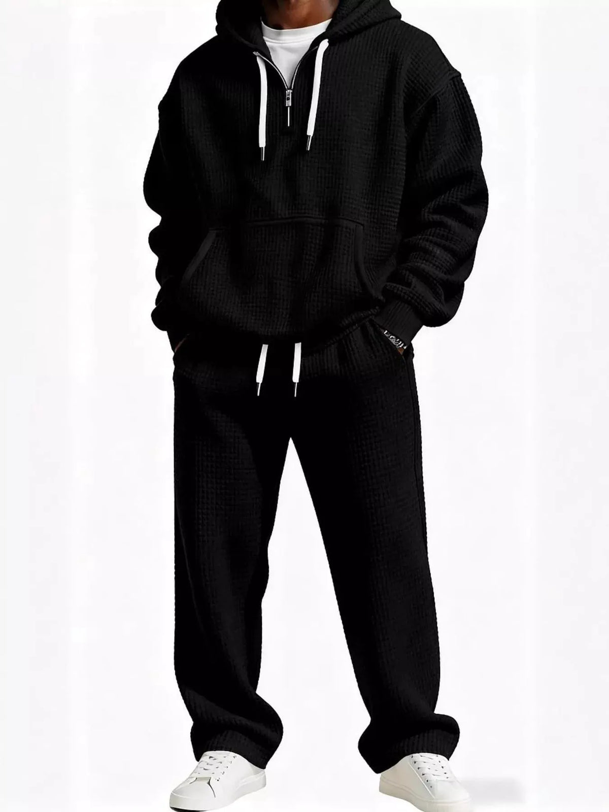Men's Full Size Casual Waffle Knit Hoodie and Pants Set Plus Size by Trendsi