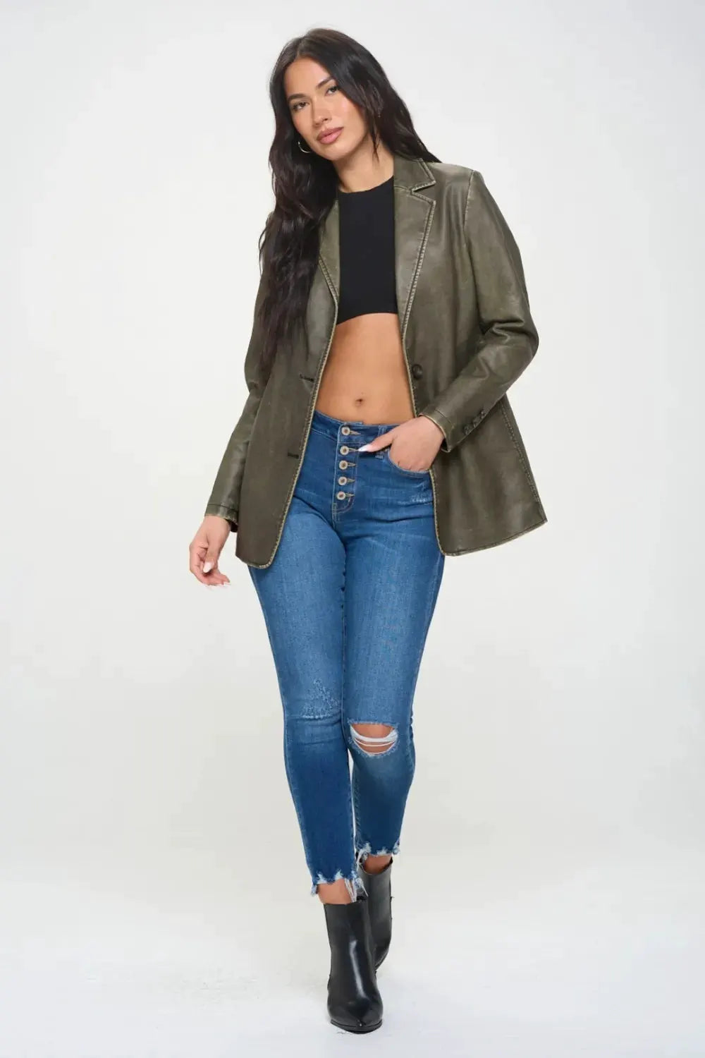 Coalition LA Single-Breasted Vegan Leather Blazer by Coalition LA