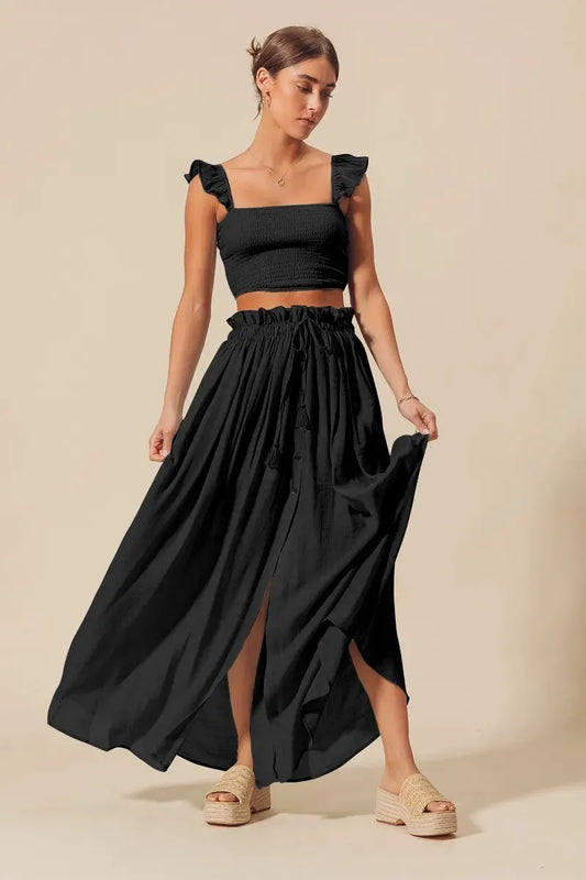 SO ME Smocked Top and Flowy Maxi Skirt Set by SO ME