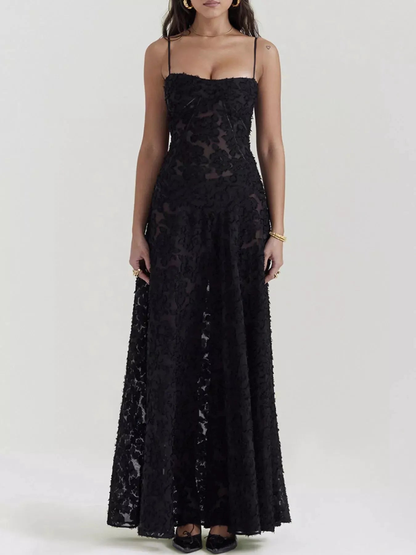 Lace Spaghetti Strap Maxi Dress by Partner Label