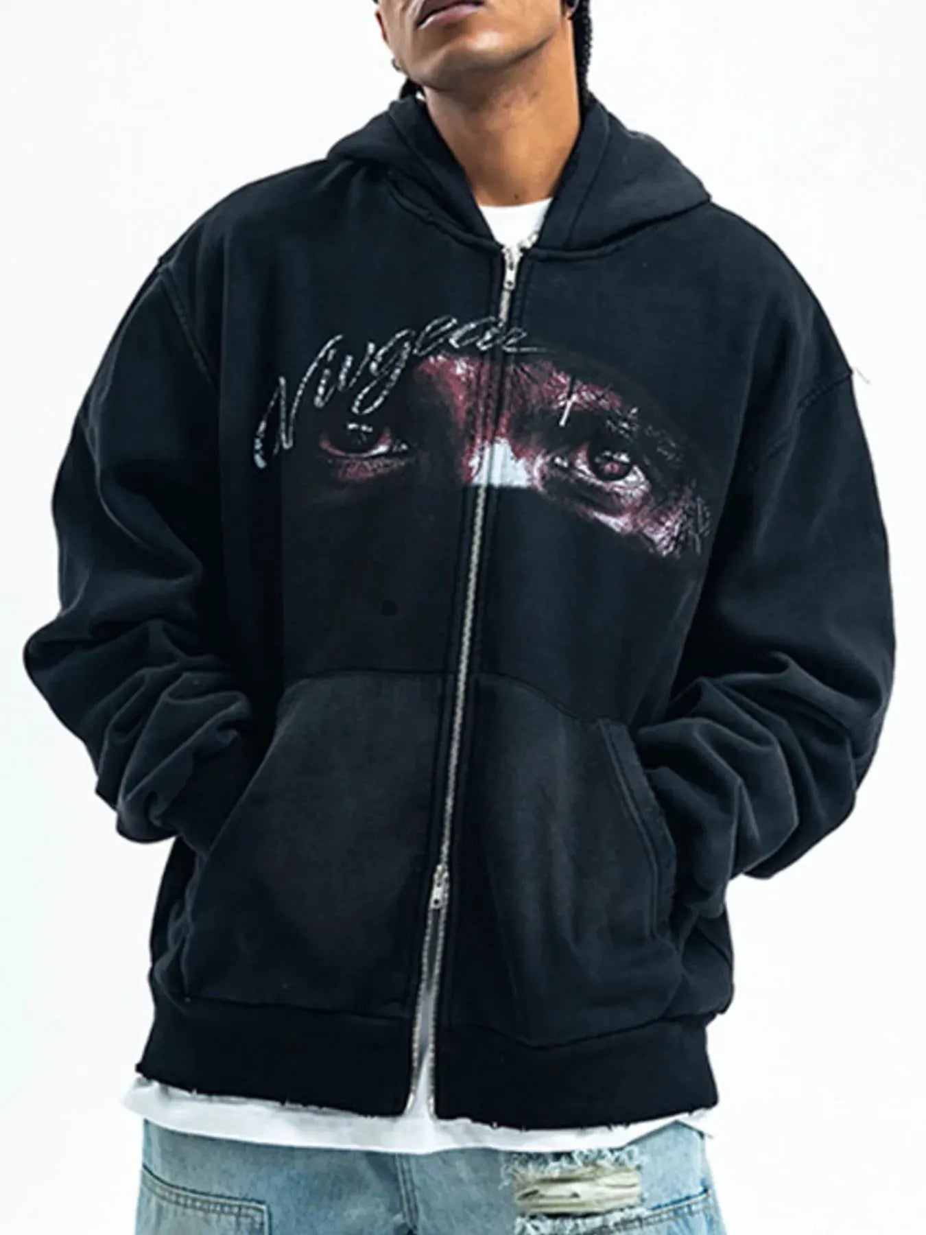 Men's Graphic Zip-Up Hoodie with Pockets by Partner Label