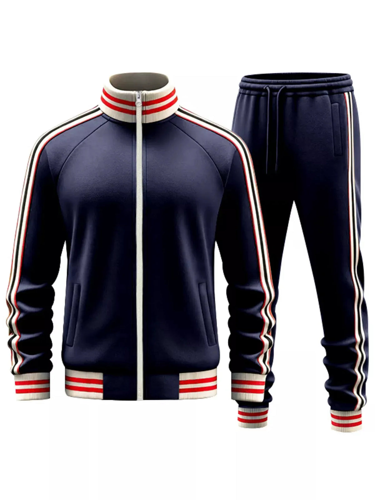 Men's Full Size Striped Zip Up Outerwear and Pants Plus Size by Partner Label