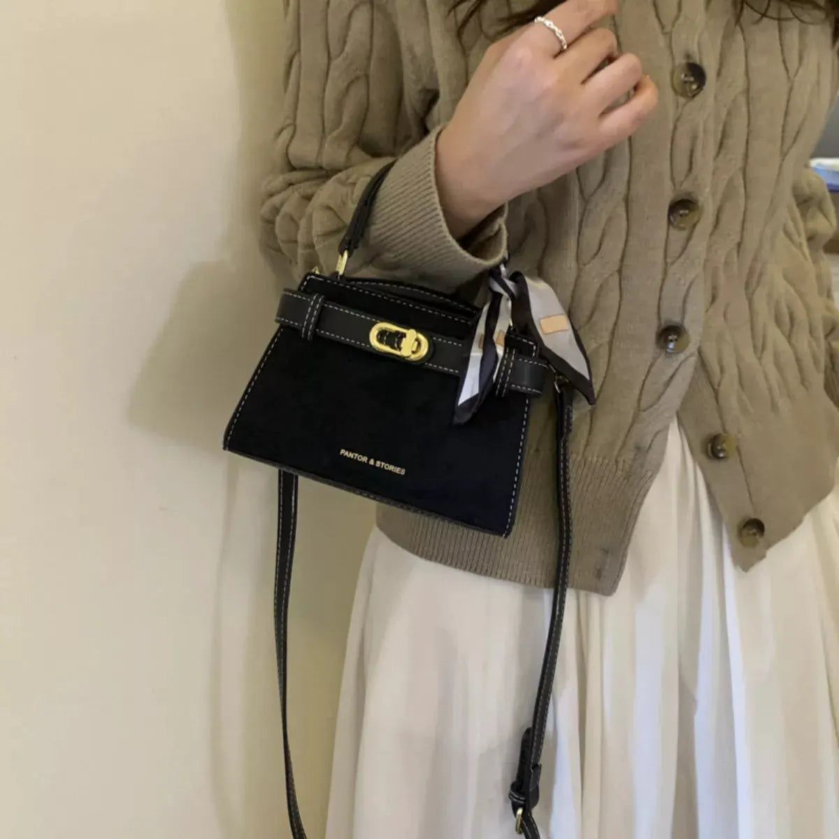 Suede Mini Crossbody Bag with Leather Strap by Partner Label