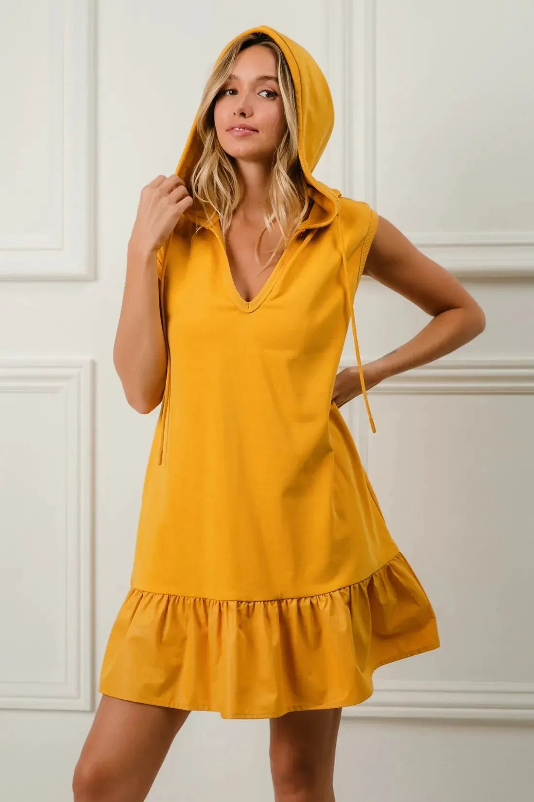 BiBi Ruffled French Terry Hooded Dress by BiBi