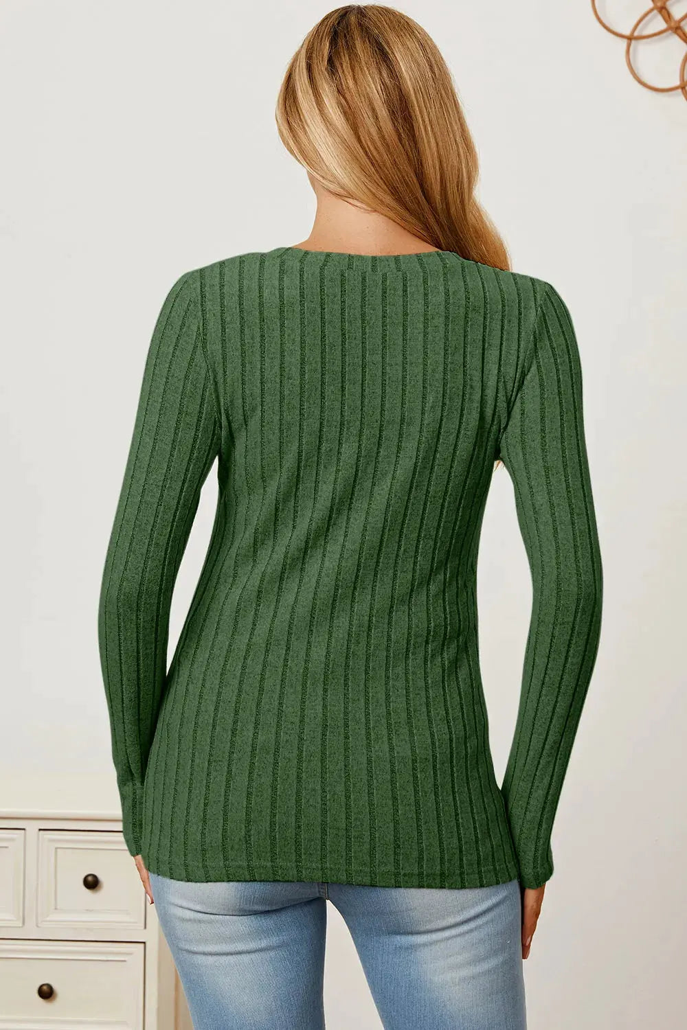 Full Size Ribbed V‑Neck Long Sleeve T‑Shirt | Partner Labels Selection by Partner Label