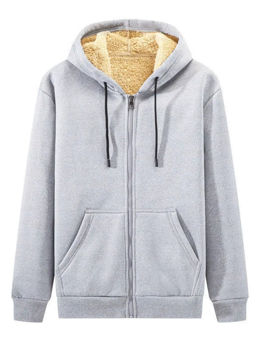 Men's Plus Size Sherpa Lined Zip Up Hoodie by Trendsi
