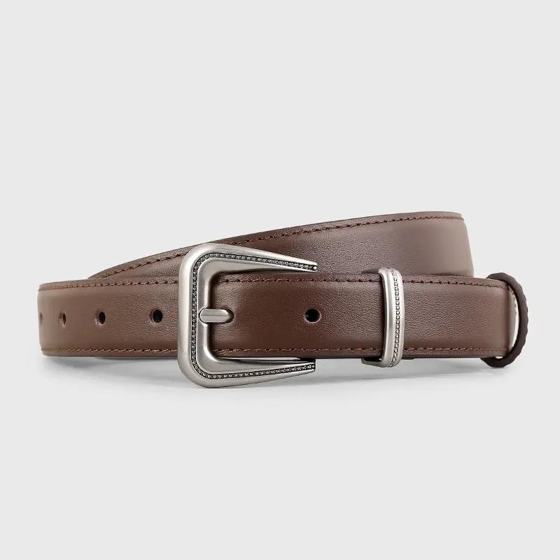 Leather Belt with Silver Buckle by Trendsi